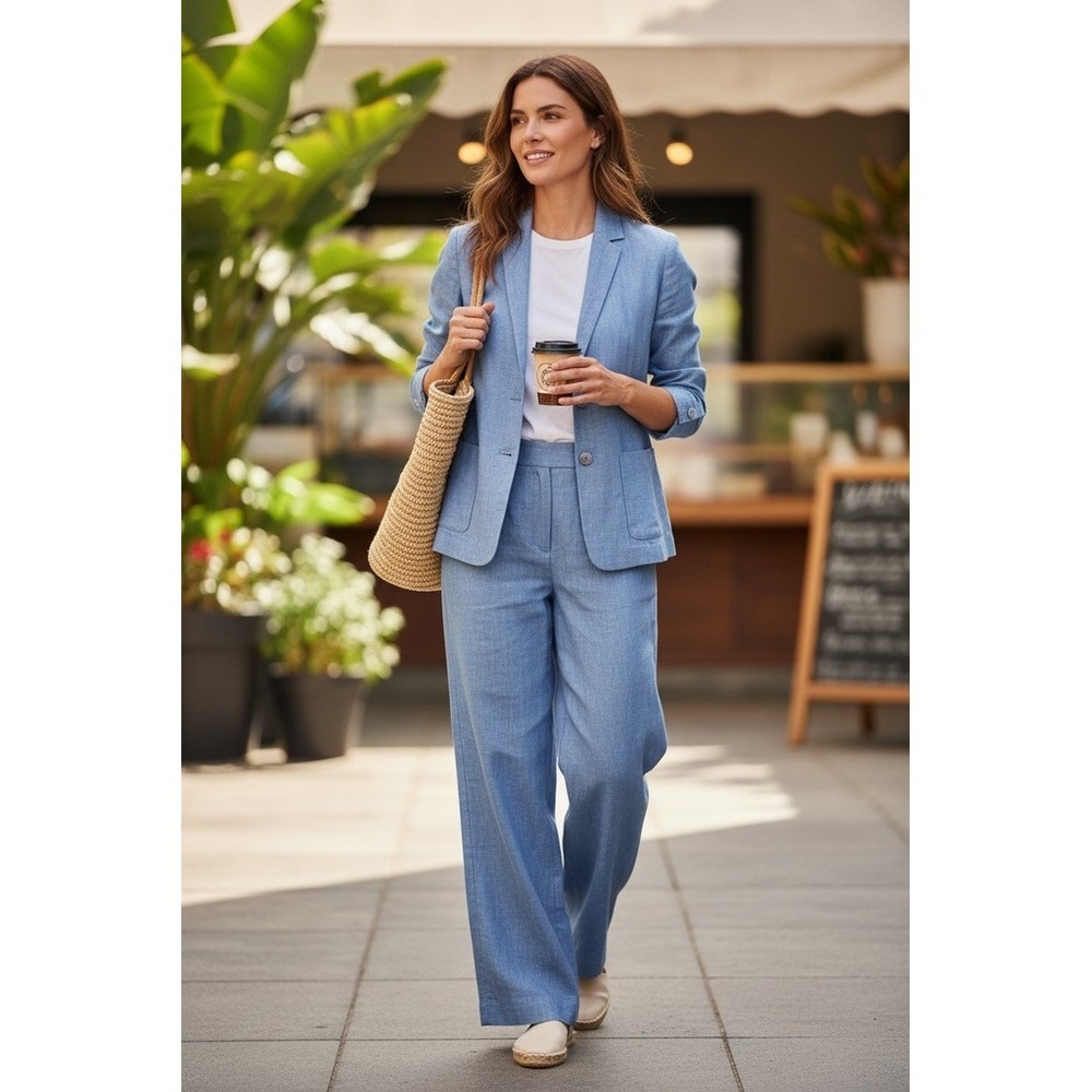 Rafaella Pant Suit Set Womens Size 14 Blue Shimmer Blazer Jacket‎ & Pants